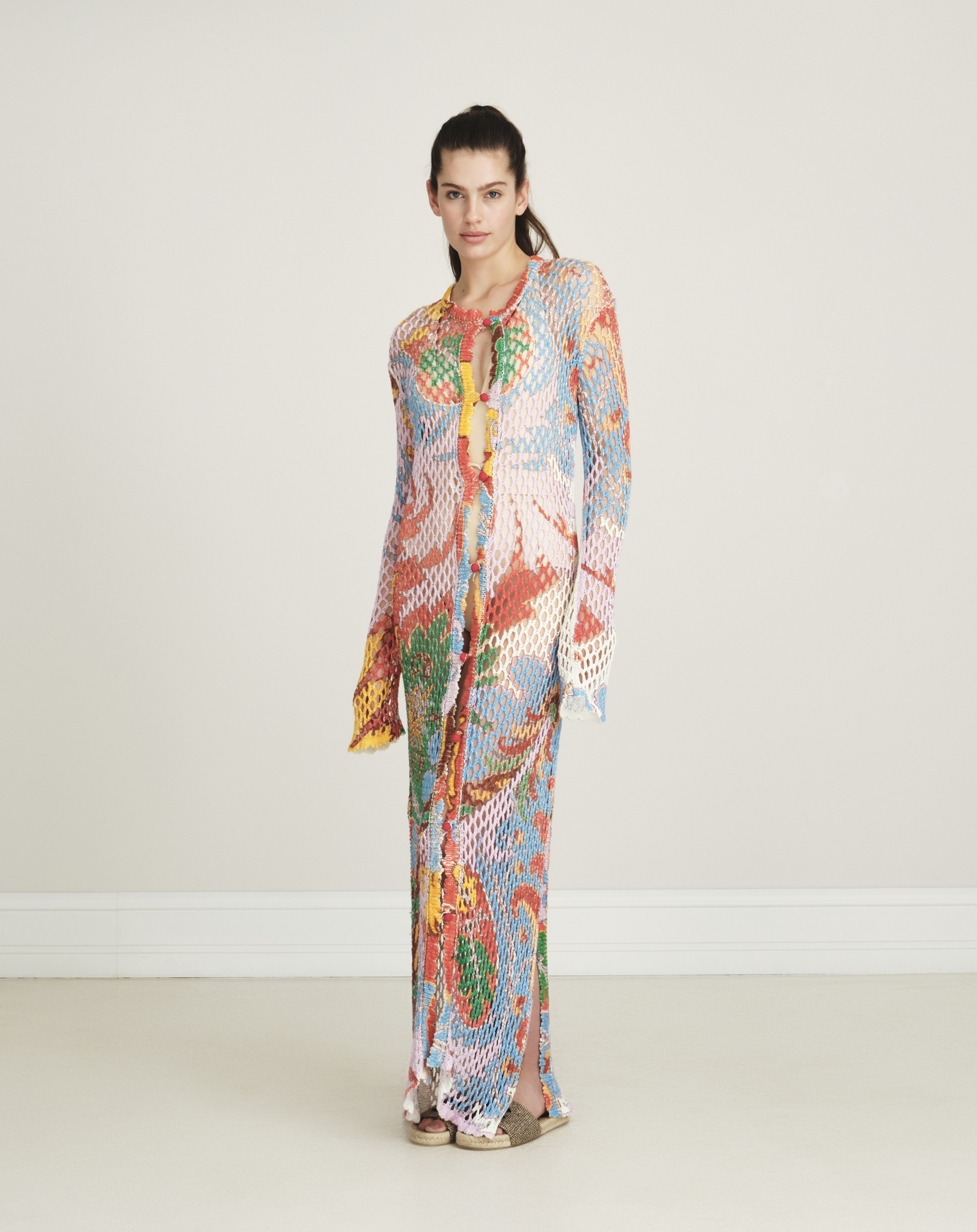 Etro - Printed Crochet / Knit Linen Long Cardigan IT42